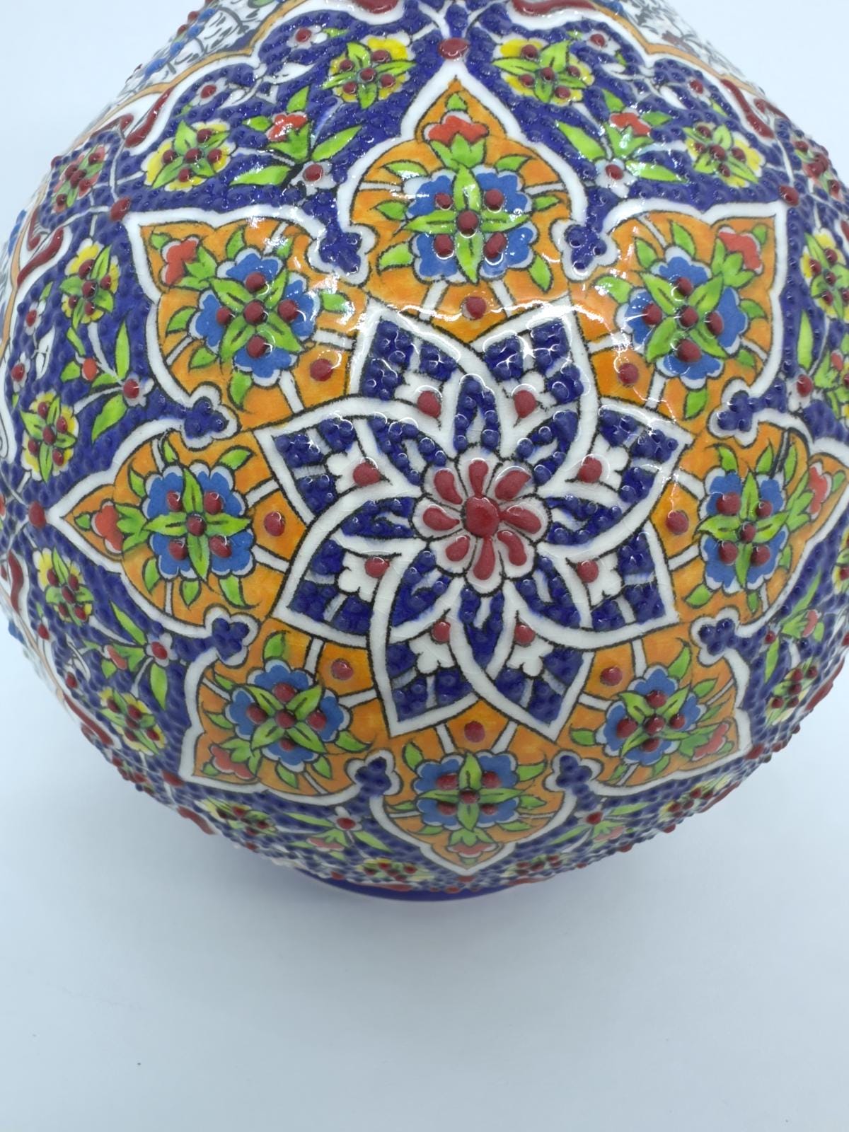 Hand-Painted Ceramic Vase: 12'' Turkish Floral Pottery