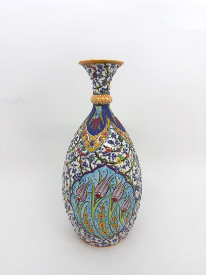 turkish ceramic vase,tree of life vase,handmade pottery,anatolian decor,boho home vase,painted vase,embossed ceramic