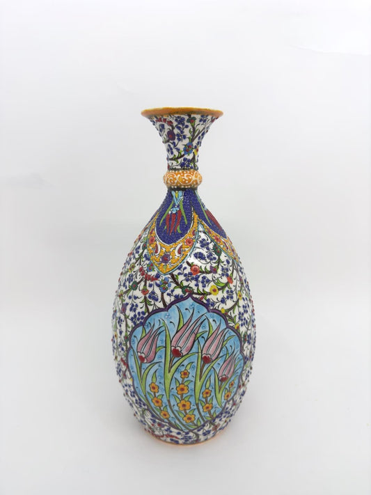 turkish ceramic vase,tree of life vase,handmade pottery,anatolian decor,boho home vase,painted vase,embossed ceramic