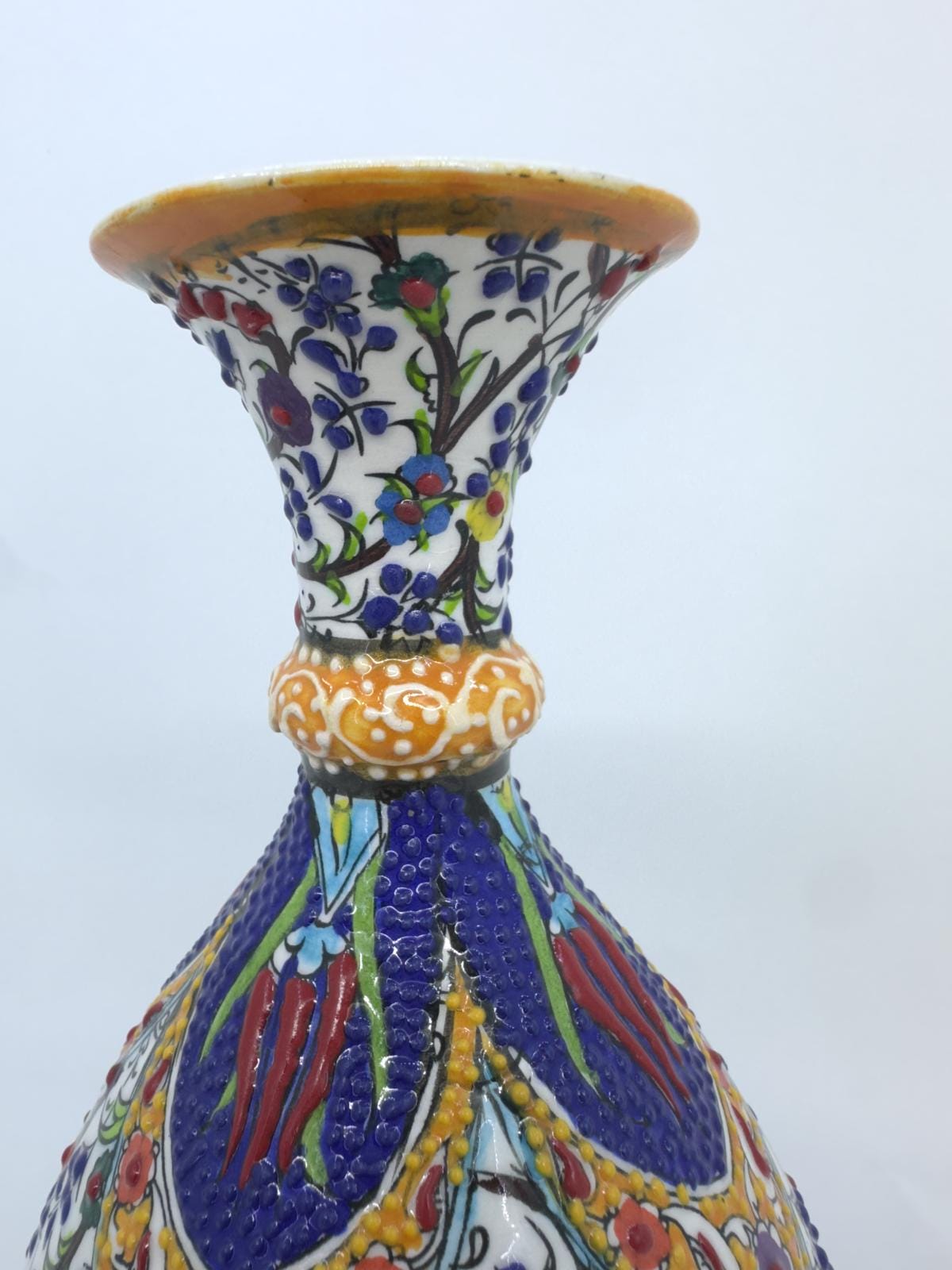 turkish ceramic vase,tree of life vase,handmade pottery,anatolian decor,boho home vase,painted vase,embossed ceramic