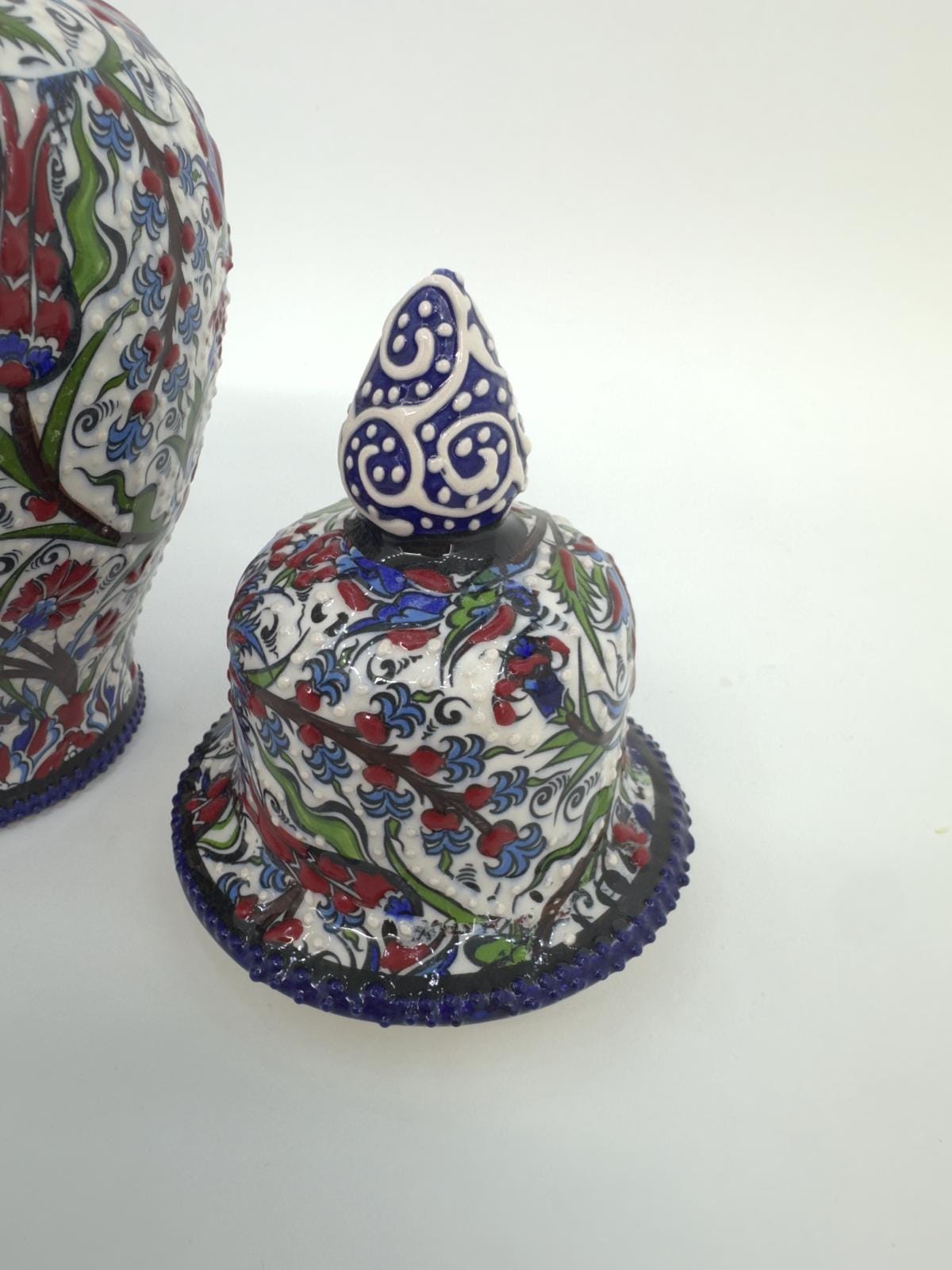 Handmade Floral Ceramic Vase with Lid: Turkish Anatolian Pottery (10")
