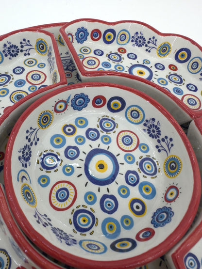 Handmade Turkish Breakfast Set | Blue Floral Ceramic Bowl & Tray Set | Traditional Serving Set | Unique Gift for Food Lovers