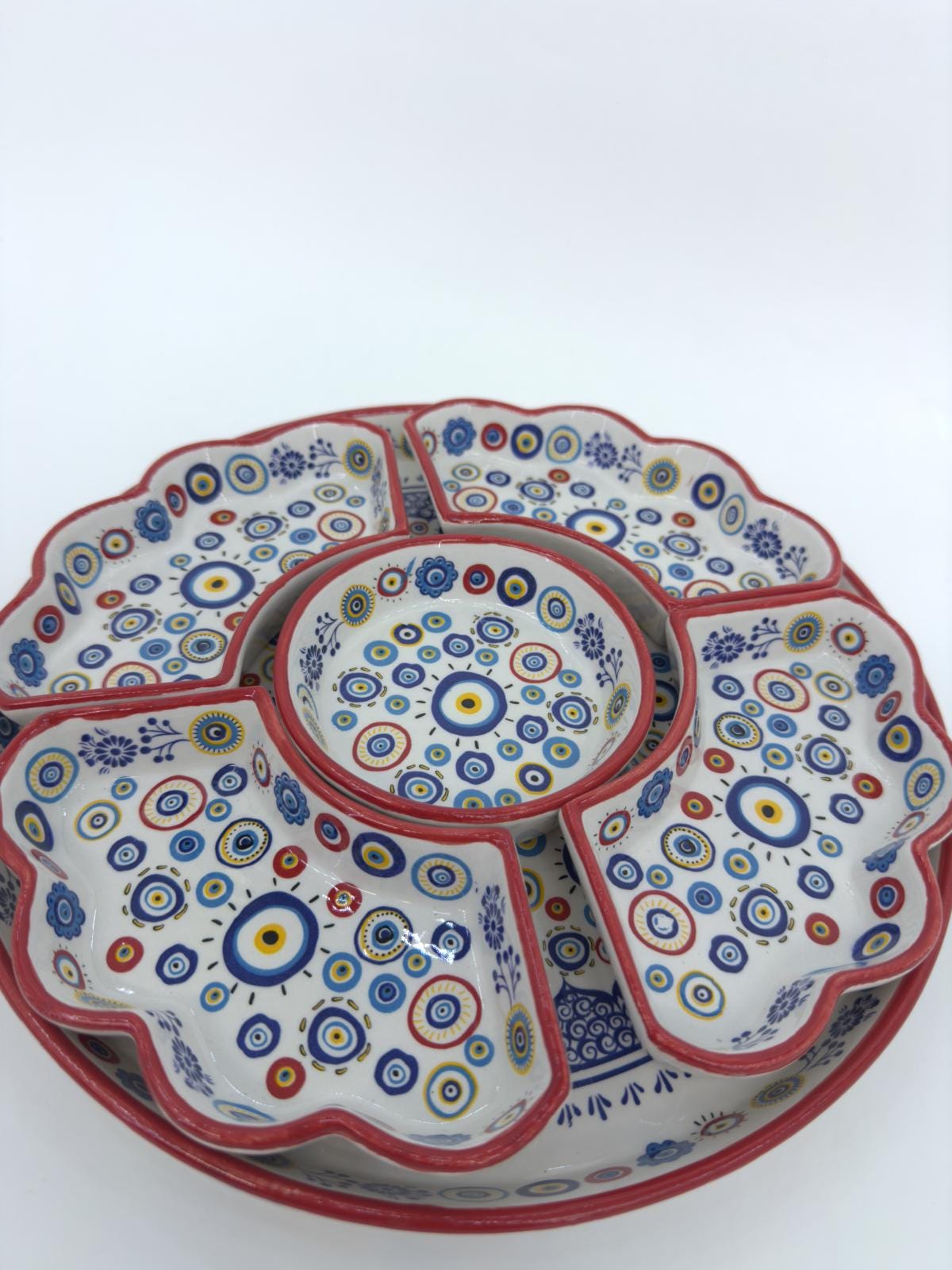 Handmade Turkish Breakfast Set | Blue Floral Ceramic Bowl & Tray Set | Traditional Serving Set | Unique Gift for Food Lovers