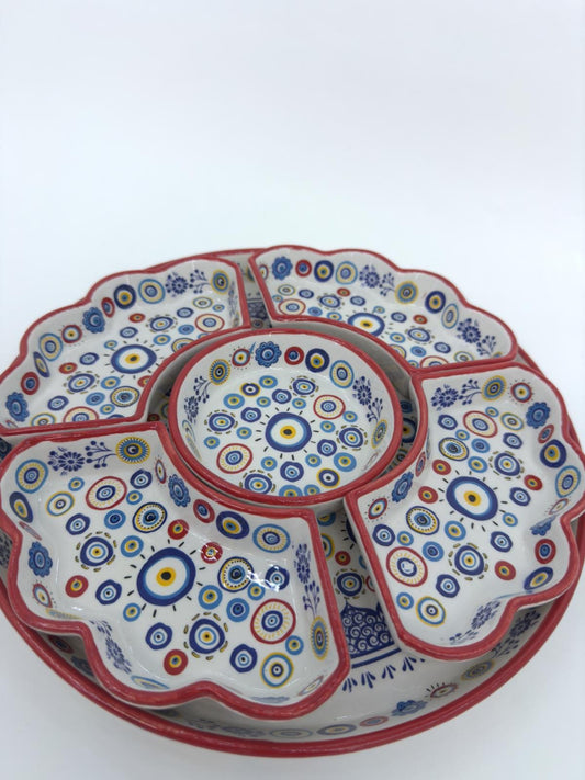 Handmade Turkish Breakfast Set | Blue Floral Ceramic Bowl & Tray Set | Traditional Serving Set | Unique Gift for Food Lovers