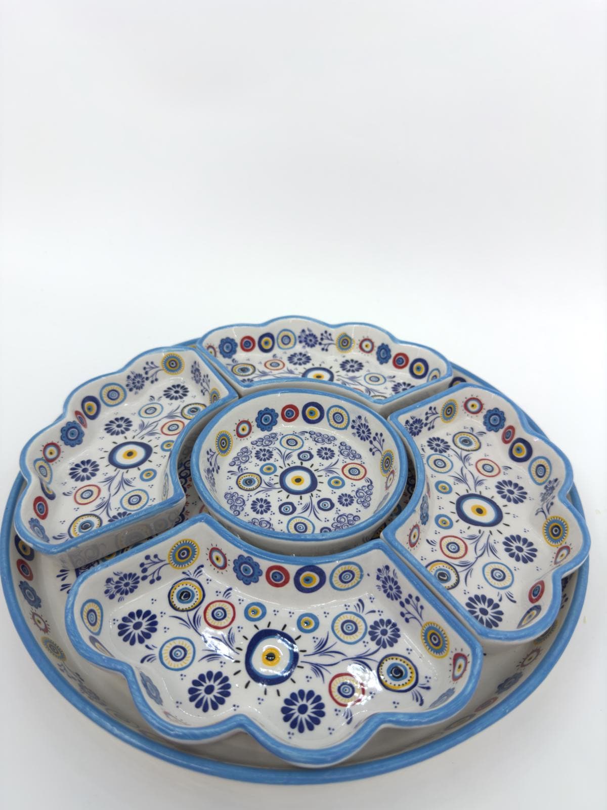 Handmade Turkish Breakfast Set | Blue Floral Ceramic Bowl & Tray Set | Traditional Serving Set | Unique Gift for Food Lovers