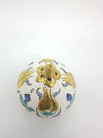 Handmade Ceramic Fig Decor – Turkish Iznik Style Ornament, Gold Accents, Unique Valentine's Day Gift for Home or Office