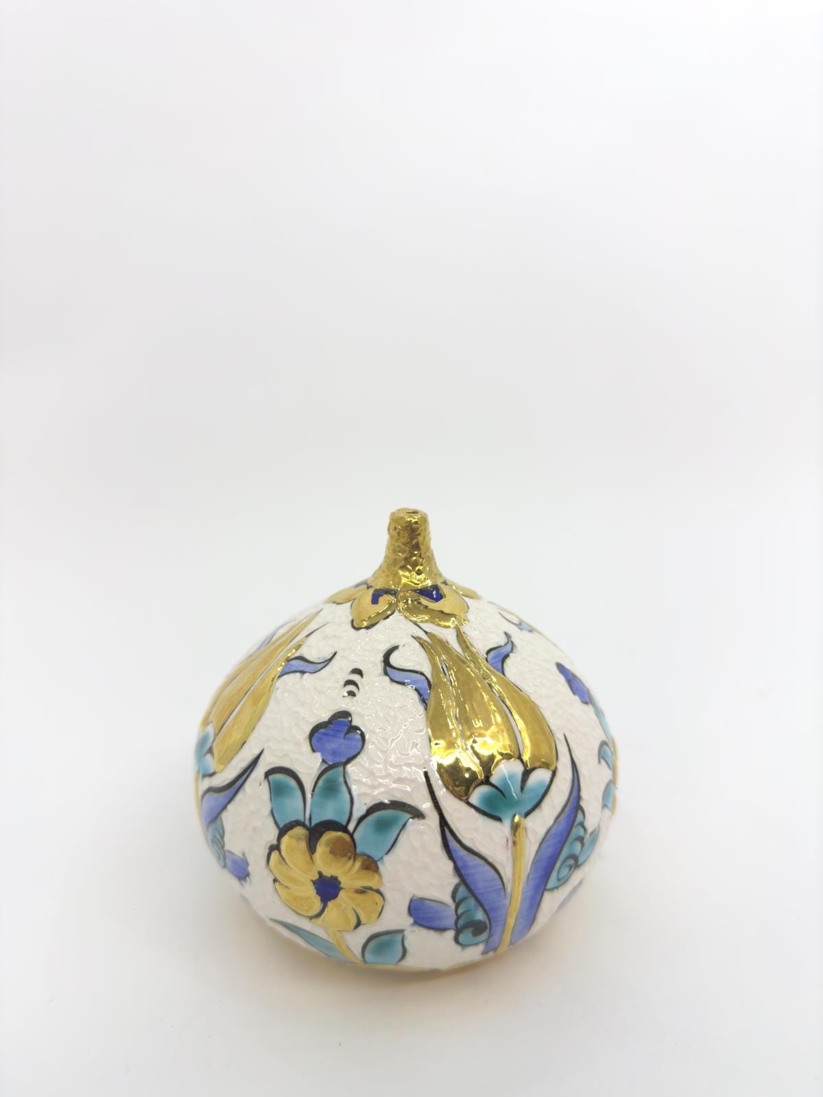 Handmade Ceramic Fig Decor – Turkish Iznik Style Ornament, Gold Accents, Unique Valentine's Day Gift for Home or Office