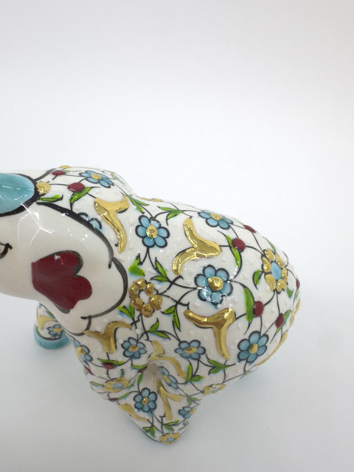 Hand-Painted Turkish Ceramic Elephant Figurine – Gold Floral Design, Unique Home Decor & Gift for Elephant Lovers