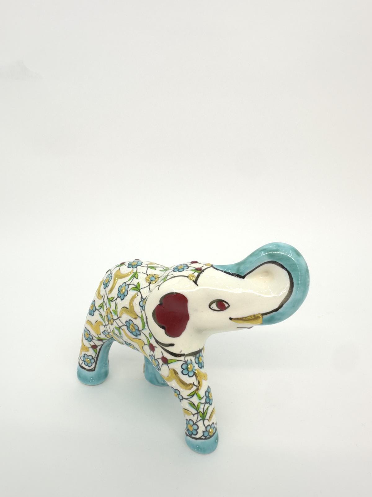 Hand-Painted Turkish Ceramic Elephant Figurine – Gold Floral Design, Unique Home Decor & Gift for Elephant Lovers