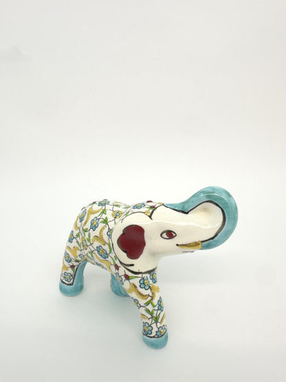 Hand-Painted Turkish Ceramic Elephant Figurine – Gold Floral Design, Unique Home Decor & Gift for Elephant Lovers