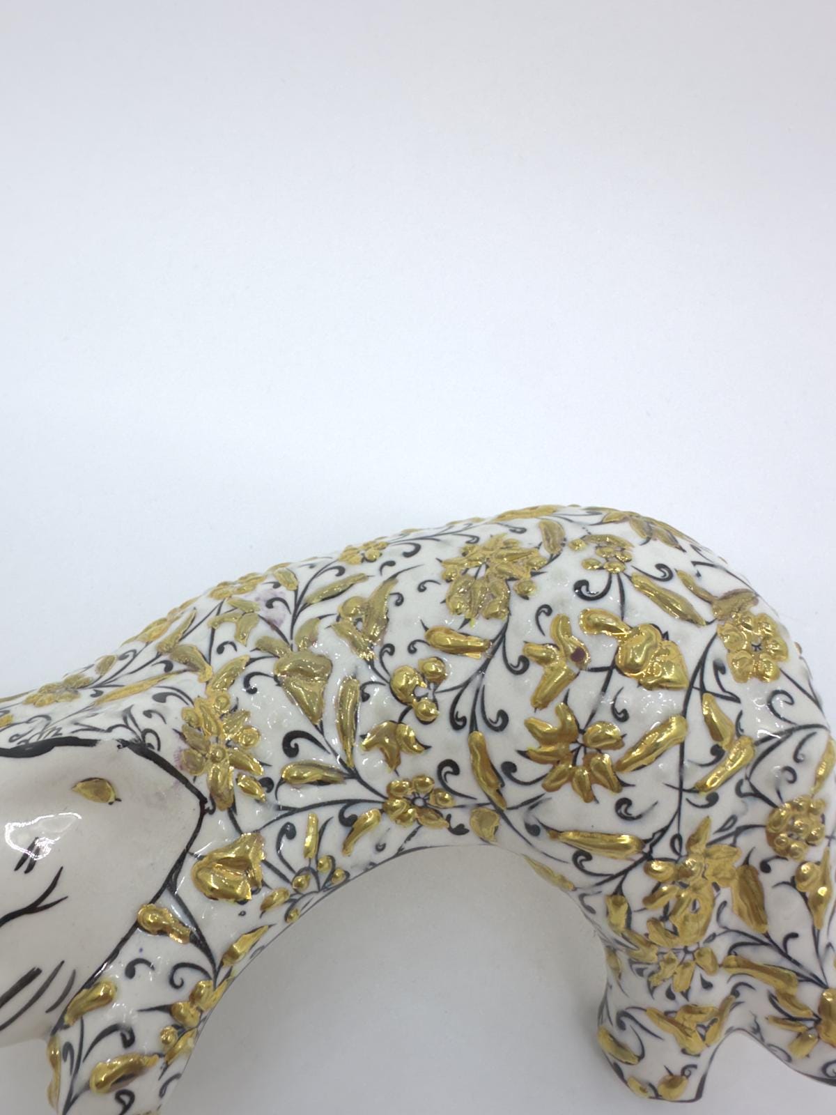 Hand-Painted Ceramic Sleeping Cat Figurine – Gold Floral Turkish Design, Unique Home Decor & Gift for Cat Lovers