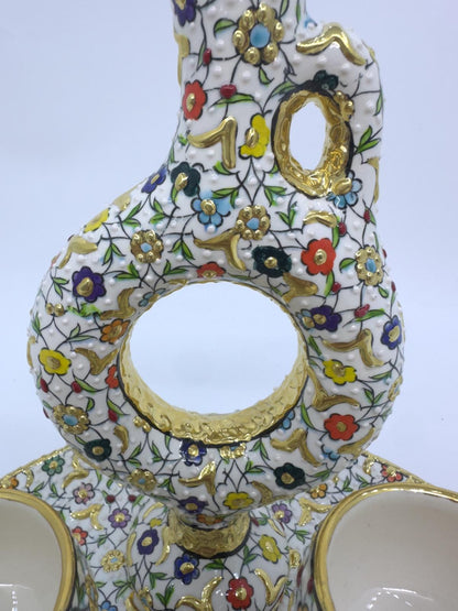 turkish ceramic set,hitit pitcher,floral tray,gold goblets,handmade decor,ottoman art,boho home gift,turkish pottery set