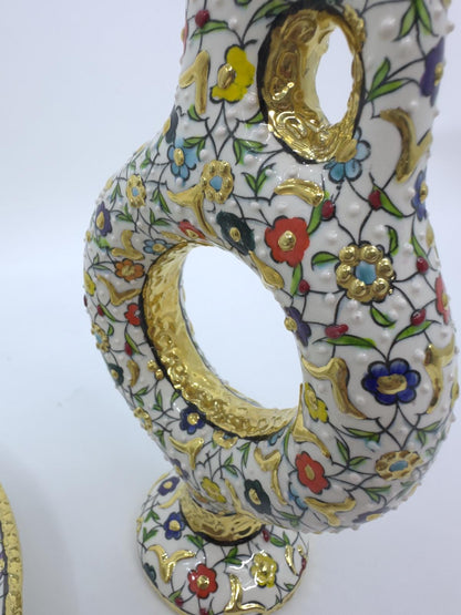 turkish ceramic set,hitit pitcher,floral tray,gold goblets,handmade decor,ottoman art,boho home gift,turkish pottery set
