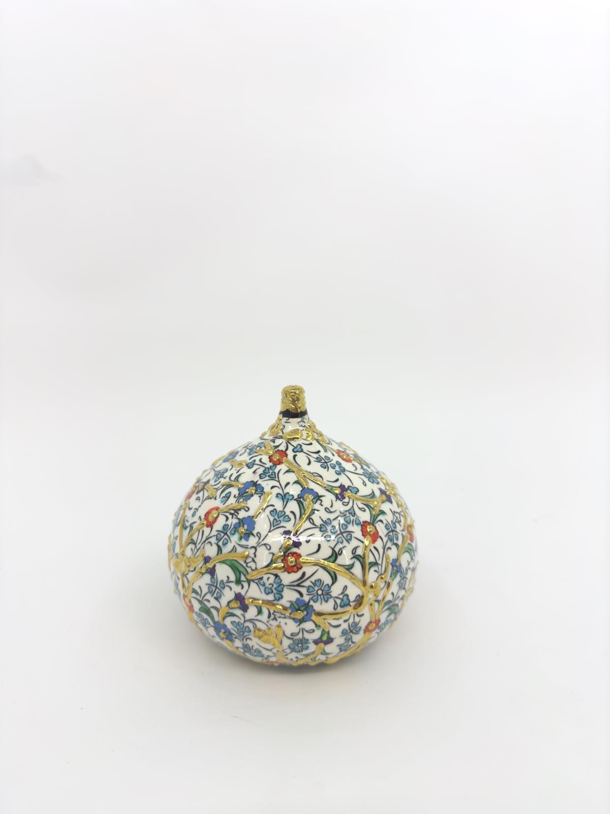 Handmade Ceramic Fig Ornament – Turkish Iznik Style Decor with Gold Details, Unique Valentine's Day Gift for Living Room or Shelf