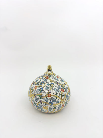 Handmade Ceramic Fig Ornament – Turkish Iznik Style Decor with Gold Details, Unique Valentine's Day Gift for Living Room or Shelf