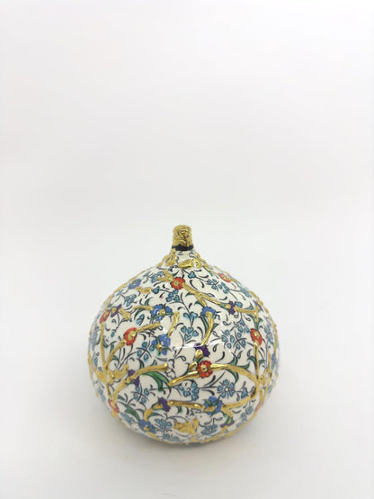 Handmade Ceramic Fig Ornament – Turkish Iznik Style Decor with Gold Details, Unique Valentine's Day Gift for Living Room or Shelf