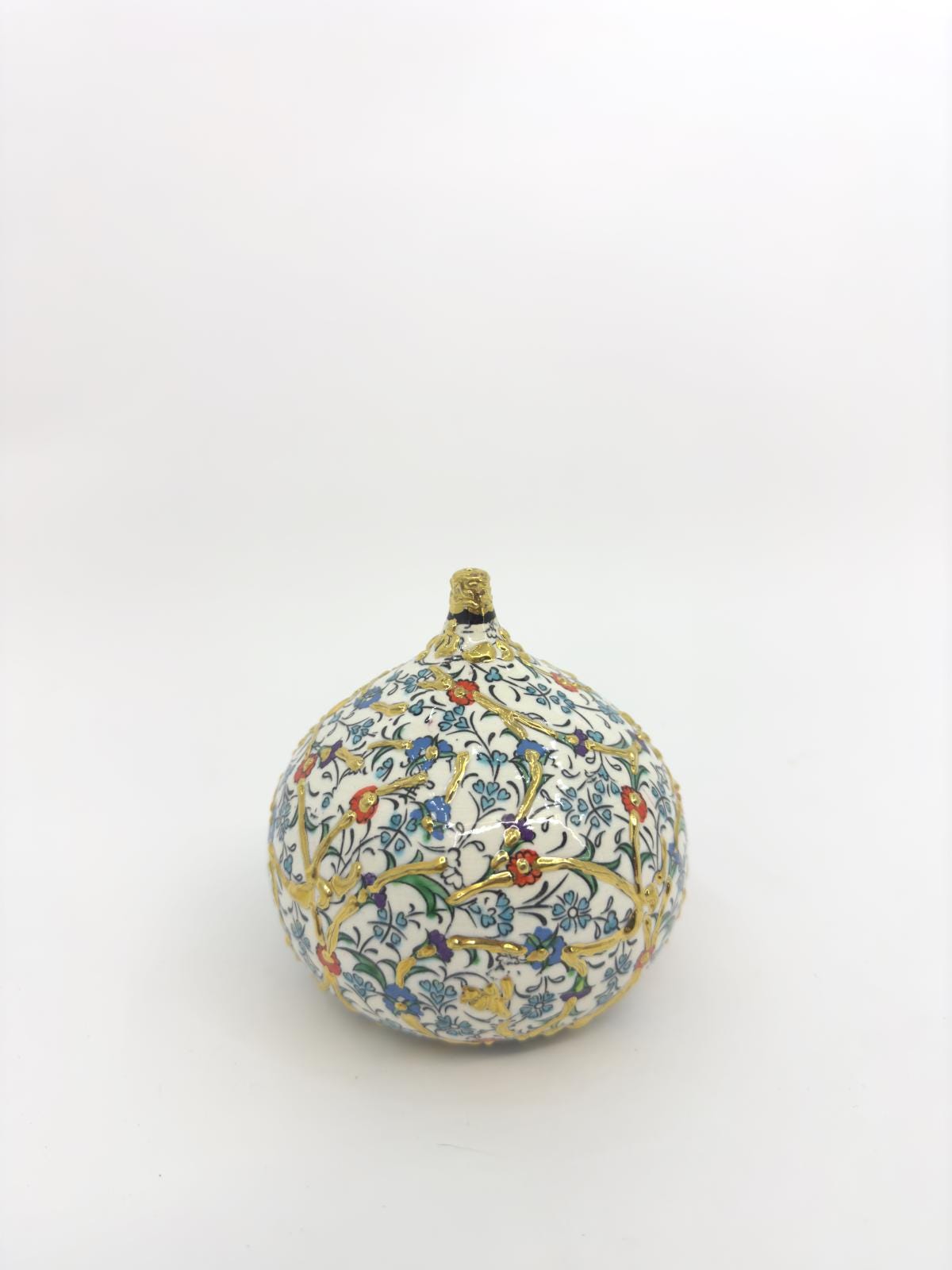 Handmade Ceramic Fig Ornament – Turkish Iznik Style Decor with Gold Details, Unique Valentine's Day Gift for Living Room or Shelf