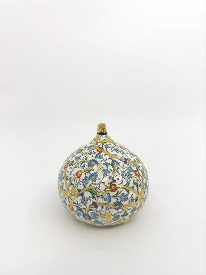 Handmade Ceramic Fig Ornament – Turkish Iznik Style Decor with Gold Details, Unique Valentine's Day Gift for Living Room or Shelf