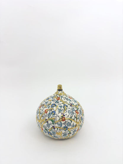 Handmade Ceramic Fig Ornament – Turkish Iznik Style Decor with Gold Details, Unique Valentine's Day Gift for Living Room or Shelf