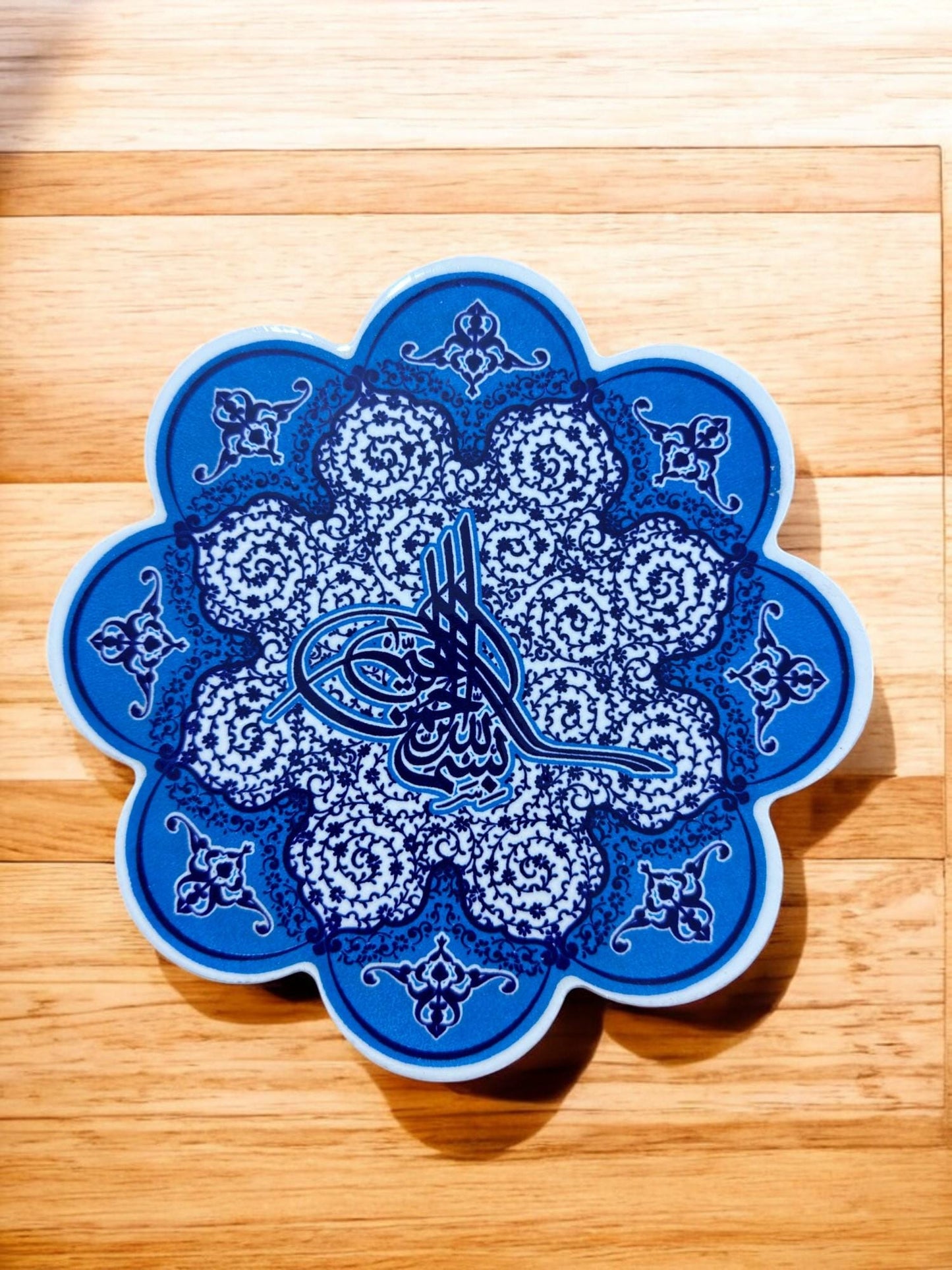 Hand Painted Turkish Ceramic Coaster, 18 cm Heat Resistant Tile, Pot Holder, Coffee Mug Mat, Kitchen Hot Pad, Decorative Table Plate