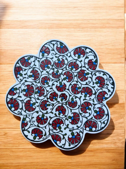 Hand Painted Turkish Ceramic Coaster, 18 cm Heat Resistant Tile, Pot Holder, Coffee Mug Mat, Kitchen Hot Pad, Decorative Table Plate