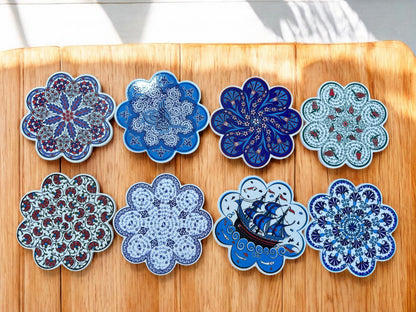 Hand Painted Turkish Ceramic Coaster, 18 cm Heat Resistant Tile, Pot Holder, Coffee Mug Mat, Kitchen Hot Pad, Decorative Table Plate