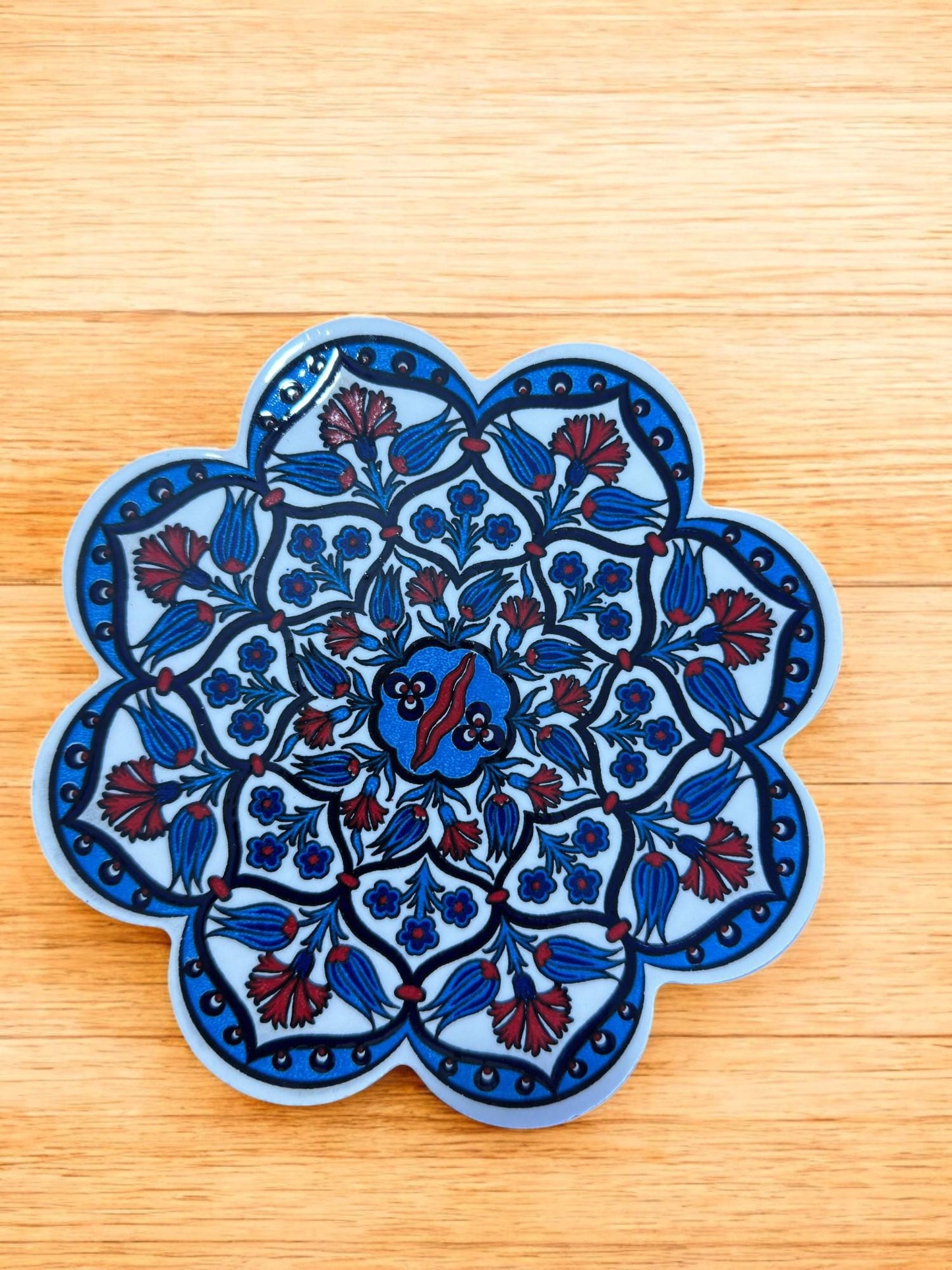 Handcrafted Turkish Ceramic Coaster, 18 cm Artistic Drink Plate, Traditional Pattern Table Decor, Elegant Mug Tray for Coffee or Tea