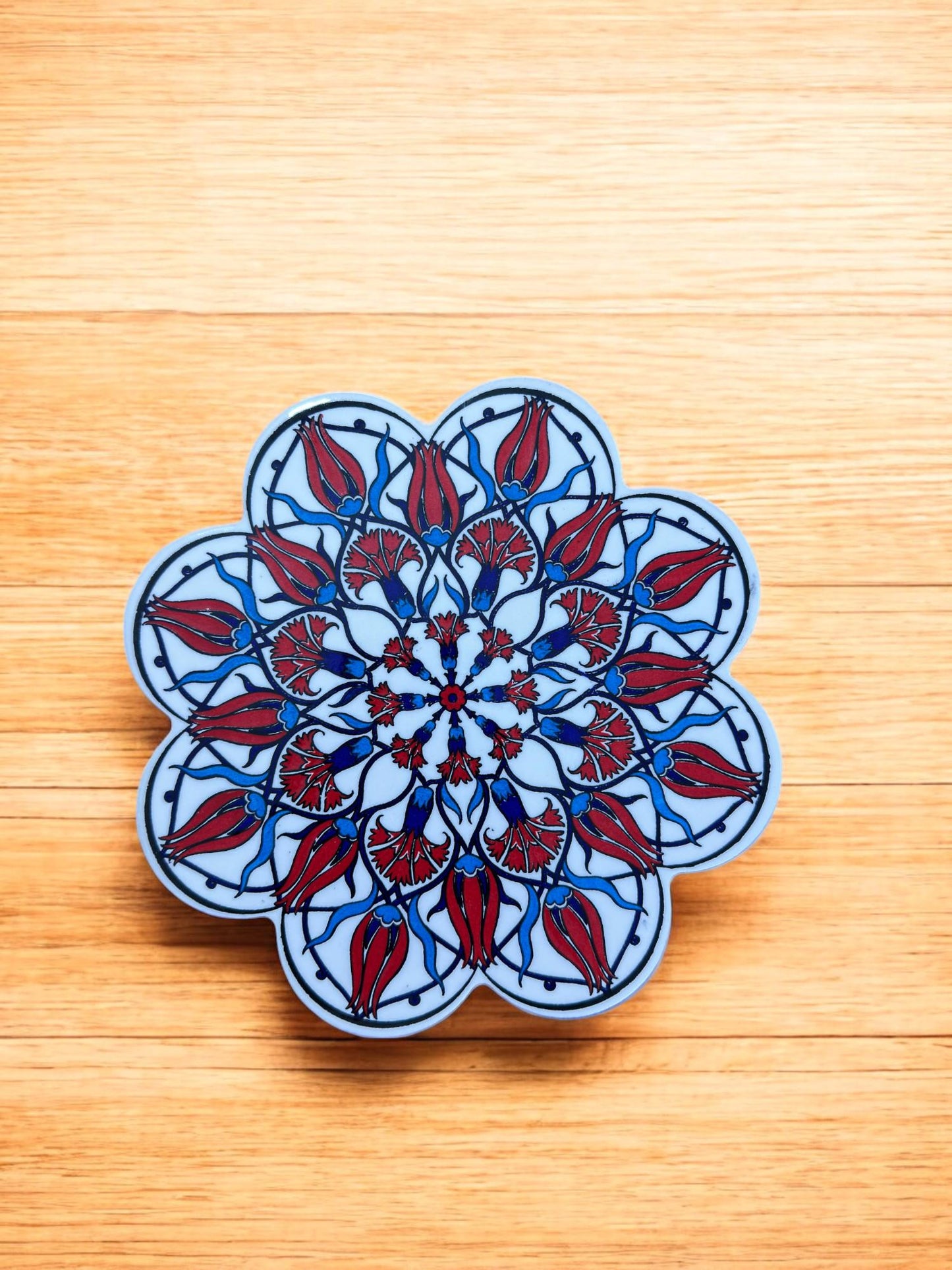 Handcrafted Turkish Ceramic Coaster, 18 cm Artistic Drink Plate, Traditional Pattern Table Decor, Elegant Mug Tray for Coffee or Tea