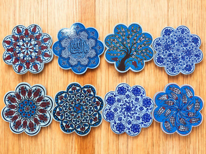 Handcrafted Turkish Ceramic Coaster, 18 cm Artistic Drink Plate, Traditional Pattern Table Decor, Elegant Mug Tray for Coffee or Tea