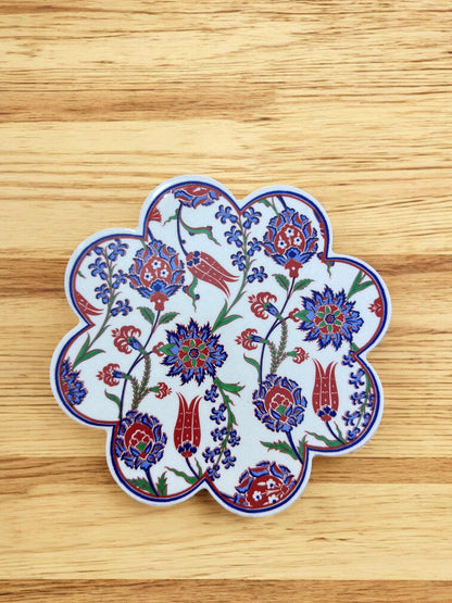 Handcrafted Turkish Ceramic Coaster, Traditional Anatolian Pattern Plate, 18 cm Drink Mat, Hand Painted Table Decor, Coffee Mug Tray