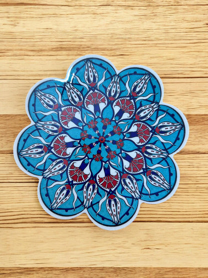 Handcrafted Turkish Ceramic Coaster, Traditional Anatolian Pattern Plate, 18 cm Drink Mat, Hand Painted Table Decor, Coffee Mug Tray