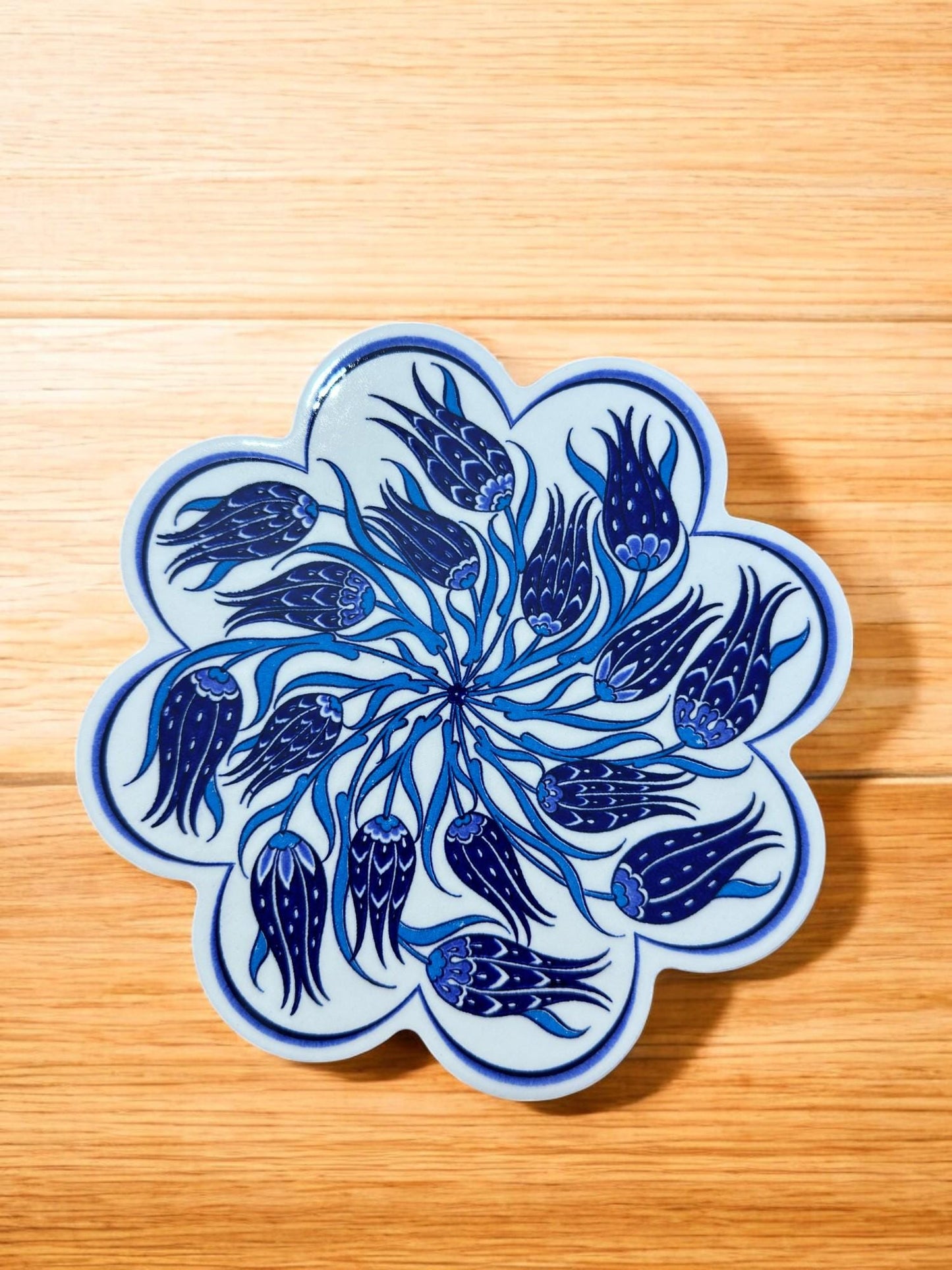 Handcrafted Turkish Coaster, Hand Painted Ceramic Drink Plate, Traditional Anatolian Pattern, Decorative Home Accent, 18 cm Size
