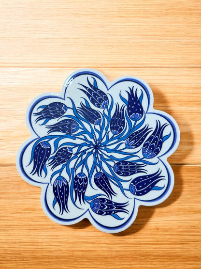 Handcrafted Turkish Coaster, Hand Painted Ceramic Drink Plate, Traditional Anatolian Pattern, Decorative Home Accent, 18 cm Size