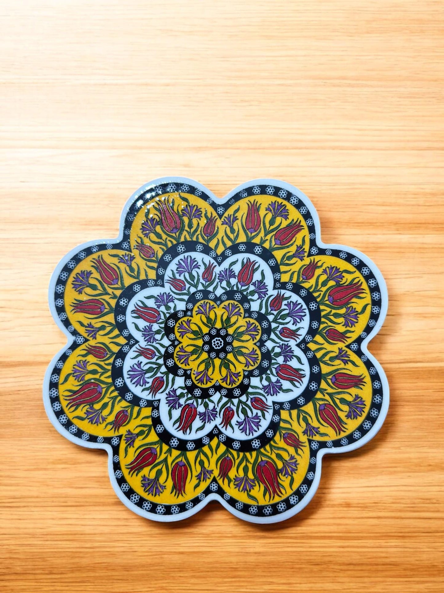 Handcrafted Turkish Coaster, Hand Painted Ceramic Drink Plate, Traditional Anatolian Pattern, Decorative Home Accent, 18 cm Size