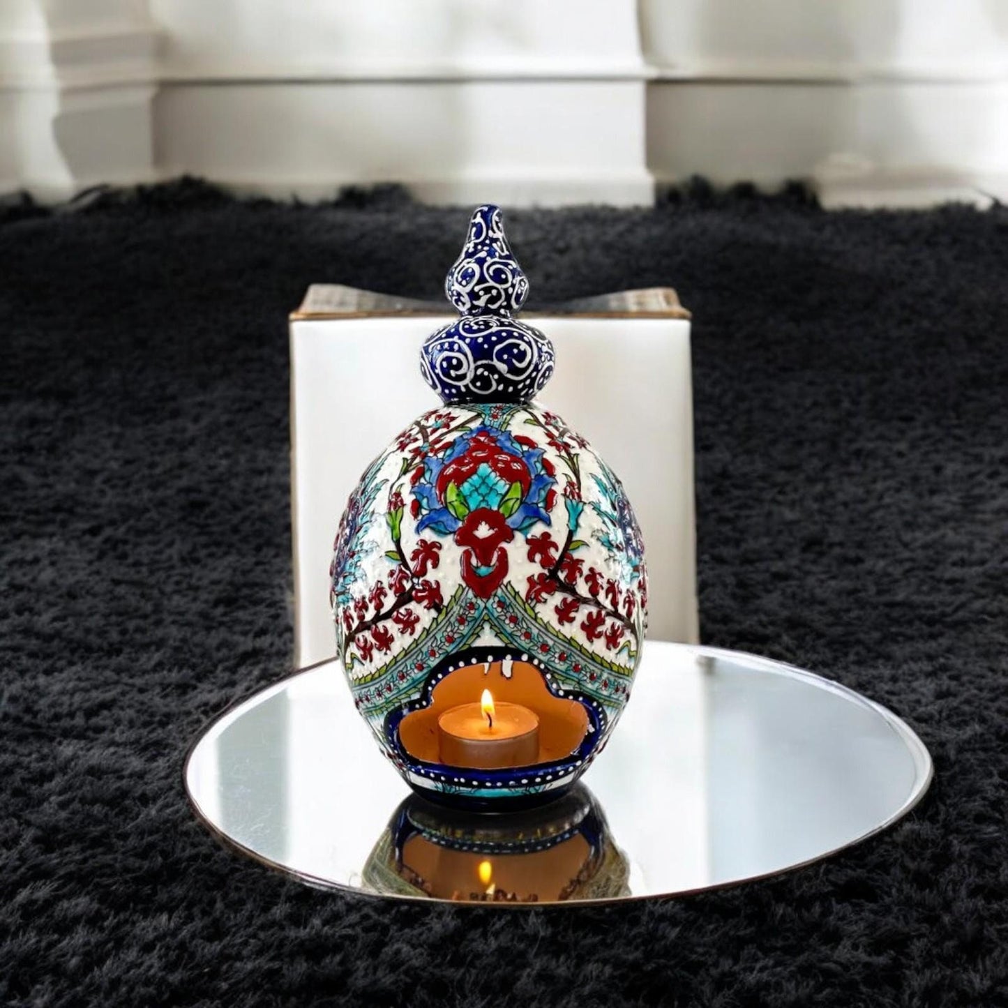 Handmade Turkish Ceramic Candle Holder: Ottoman Floral Lantern