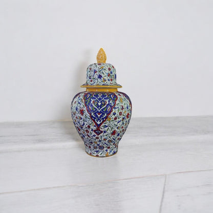 handmade ceramic vase,turkish vase with lid,ottoman ceramic vase,embossed floral vase,home decor vase,gift for her,12 inch vase