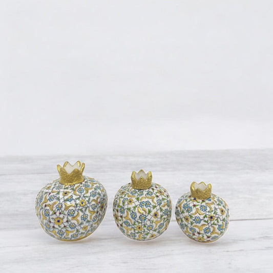 Hand-Painted Turkish Ceramic Luxury Pomegranate Set – Gold Floral Design, Unique Home Decor & Gift for Housewarming or Special Occasions