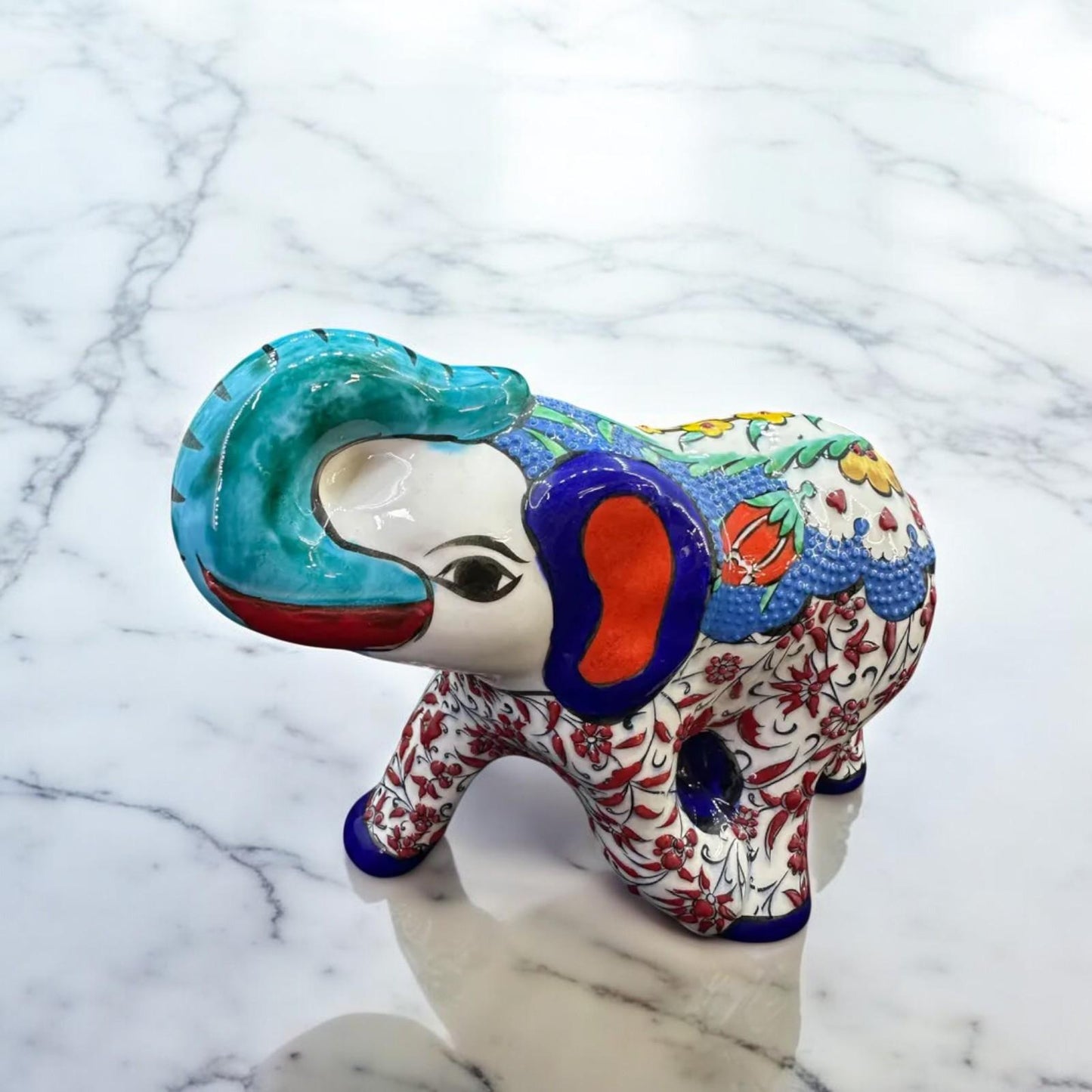 Hand-Painted Turkish Ceramic Elephant Figurine: Floral Home Decor