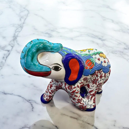 Hand-Painted Turkish Ceramic Elephant Figurine – Colorful Floral Design, Unique Home Decor & Gift for Elephant Lovers