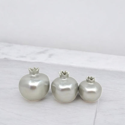 Handmade Silver Pomegranate Decor Set - Elegant Turkish Ceramic Art for Modern Homes, Gift-Ready, Shipped Fast from Turkey