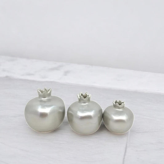 Handmade Silver Pomegranate Decor Set - Elegant Turkish Ceramic Art for Modern Homes, Gift-Ready, Shipped Fast from Turkey