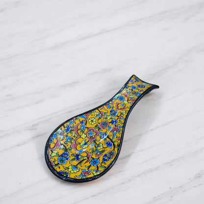 Hand-Painted Turkish Ceramic Spoon Rest – Colorful Floral Design, Unique Kitchen Accessory, Artisan Gift, 1 Piece