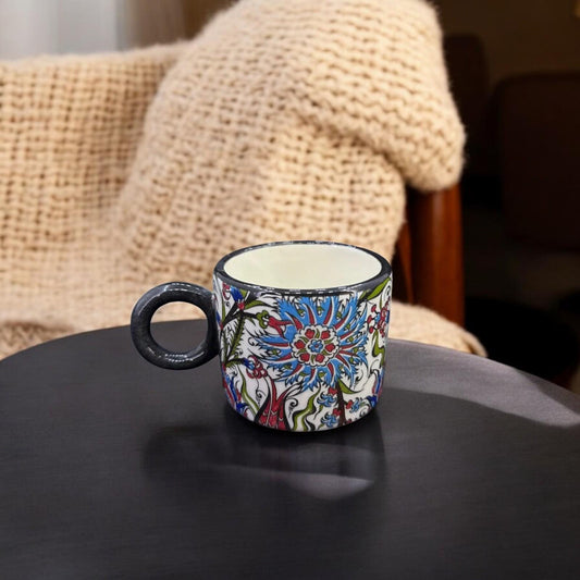 Hand-Painted Turkish Ceramic Mug – Colorful Floral Design, Unique Coffee or Tea Cup, Artisan Gift for Art Lovers