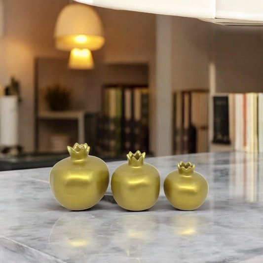 Gold Ceramic Pomegranate Set – Handmade Luxury Home Decor, Wedding & Housewarming Gift, Elegant Symbol of Prosperity