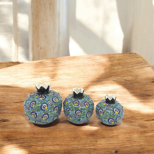 Handmade Ceramic Pomegranate Set - 3-Piece Decorative Ornament -Turkish Pottery Gift - Unique Home Decor Accent
