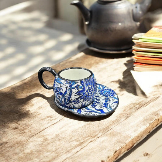 ceramic espresso cup, turkish coffee set, floral coffee cup, hand painted saucer, small latte cup,coffee cup gift
