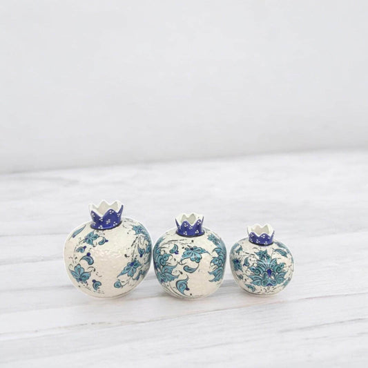 Handmade Ceramic Pomegranate Set - 3-Piece Decorative Ornament -Turkish Pottery Gift - Unique Home Decor Accent