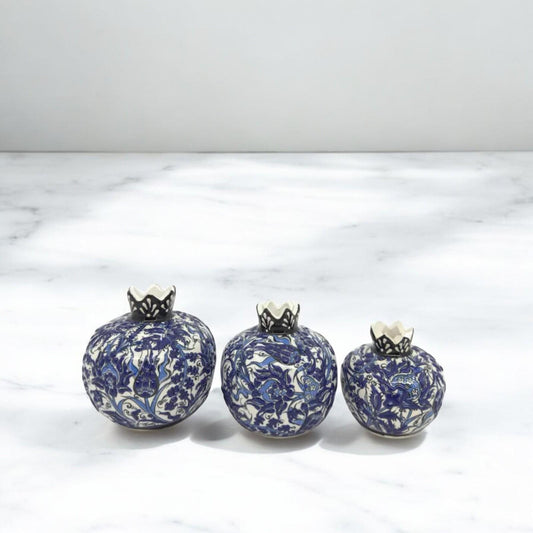 Handmade Ceramic Pomegranate Set - 3-Piece Decorative Ornament -Turkish Pottery Gift - Unique Home Decor Accent