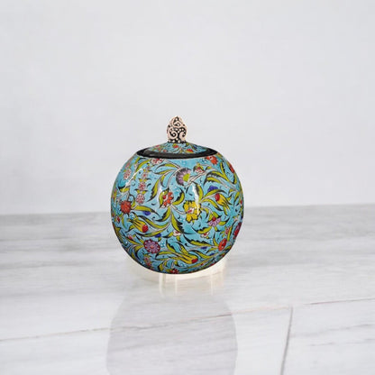 Handmade Turquoise Ceramic Sugar Bowl with Lid – 5" Decorative Round Pottery Sugar Bowl, Ceramic Creamer, Lidded Sugar Bowltive Bowl