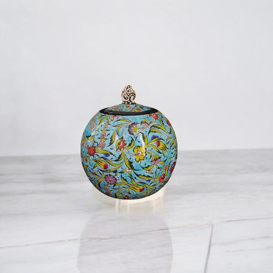 Handmade Turquoise Ceramic Sugar Bowl with Lid – 5" Decorative Round Pottery Sugar Bowl, Ceramic Creamer, Lidded Sugar Bowltive Bowl